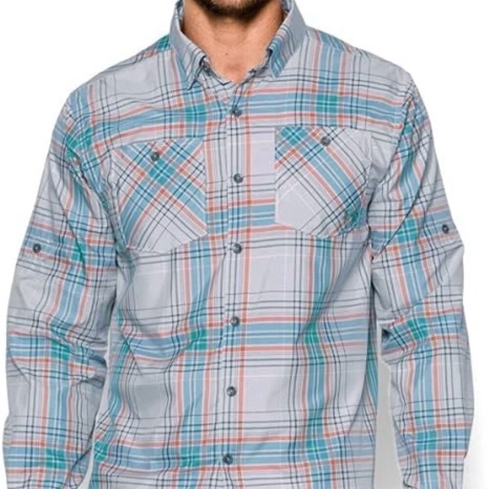 Under Armour Heatgear Chesapeake Plaid Button-Up Shirt Men's 2xl Gray